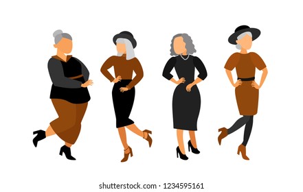 Beautiful  old ladies. Aged woman. Vector cartoon characters.