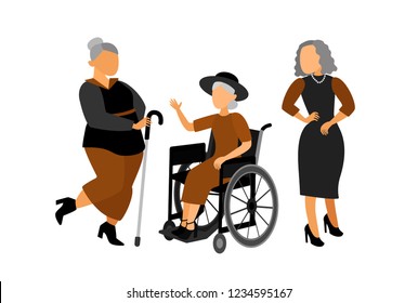 Beautiful  old ladies. Aged woman. Vector cartoon characters.