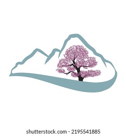 beautiful old mountain tree, vector artwork