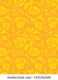 Beautiful old style yellow rose flower and leaf pattern on flat background 