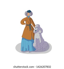 Beautiful old woman with a dog Poodle breed