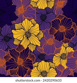 Hermoso patrón de flor de adelfa sin fisuras. Fondo floral dibujado a mano. Flor de óletro con pétalos de contorno. Preparando la impresión. Flor de campo, muestra rústica interminable envolver vector.