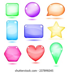 Beautiful opaque colored shapes made of glass with glares and shadows