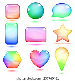 Beautiful opaque multicolored shapes made of glass with glares and shadows