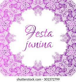 beautiful openwork frame. Congratulations on the holiday Festa Junina. vector. green, blue. title for Brazil june party.