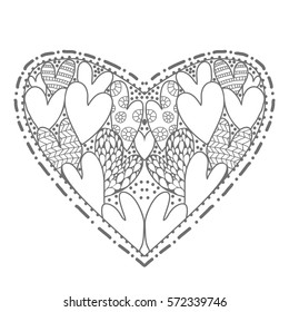 Beautiful openwork heart. Beautiful background for greeting cards, wedding and invitation. Decorating frame for the holiday Valentine's Day. Zentangle coloring book page