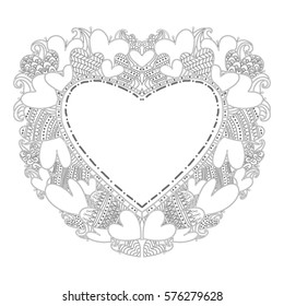 Beautiful openwork heart with doodle heart. Beautiful background for greeting cards, wedding and invitation. Decorating  for the holiday Valentine's Day. Zen tangle coloring book page