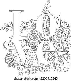 Hermoso corazón abierto con flores de doodle y hojas. Hermoso fondo para tarjetas de felicitación, boda e invitación. Decoración para la fiesta de San Valentín. Página del libro de amor para colorear la maraña 