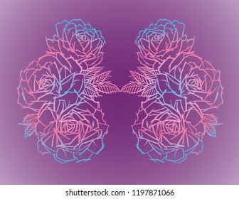 Beautiful openwork patterned roses with leaves