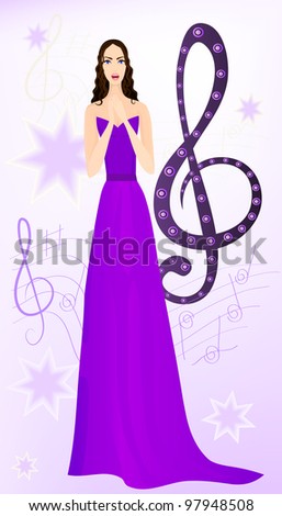 Beautiful opera singer on musical background. Eps 10