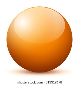 Beautiful Orange 3D Vector Sphere with Smooth Shadow and White Background - Marble, Glossy, Glass, Ball, Pearl, Globe - With Bright Reflection 