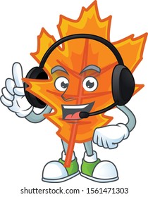 Beautiful orange autumn leaves with character with headphone