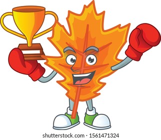 Beautiful orange autumn leaves with character boxing winner