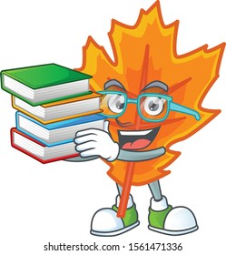 Beautiful orange autumn leaves with character student bring book