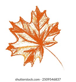 Beautiful orange autumn maple leaf in artistic hand drawn crayon style representing the essence of the fall season in the natural world