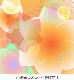 Beautiful orange background with flowers and circles