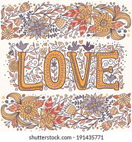beautiful orange card with the word love