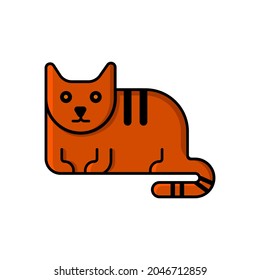 Beautiful orange cat with stripes relaxing icon isolated on a white background, vector illustration