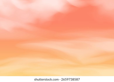 Beautiful orange cloudy sky background. Autumn banner template with white clouds in evening 
