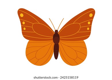 Hermosa mariposa de color naranja ala abierta. Resumen Flying Butterfly. Vector plano elegante del insecto de la primavera aislado sobre fondo blanco. Hermoso insecto en vuelo. Ilustración de naturaleza