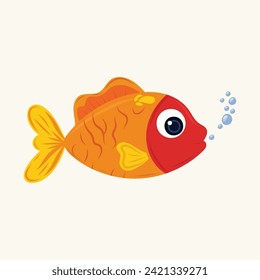 Beautiful orange fish illustration on isolated background.  Children's cartoon style. For the characters of postcards, children's books, children's decor.