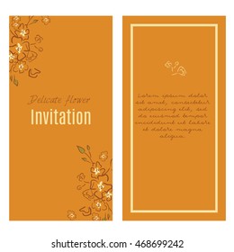 Beautiful orange floral invitation card. Autumn colors