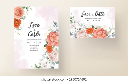 Beautiful orange flower wedding invitation card template