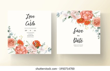 Beautiful orange flower wedding invitation card template
