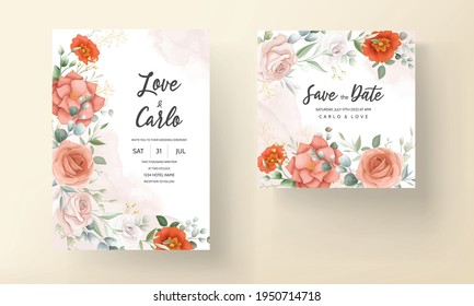 Beautiful orange flower wedding invitation card template