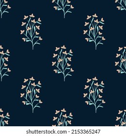 Beautiful orange flowers with stem isolated on dark blue background is in Seamless pattern - vector illustration