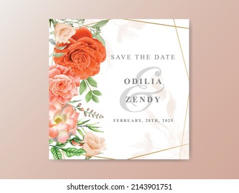 Hermosa plantilla de tarjeta de invitación a la boda de flores anaranjadas