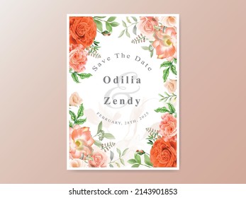 Beautiful orange flowers wedding invitation card template