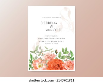 Beautiful orange flowers wedding invitation card template