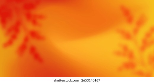 Beautiful orange gradient background with shadow fall leaves. Autumn season layout template 