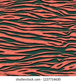 Beautiful orange Hand drawn artistic abstract animal skinseamless pattern print tiger,zebra skin,design for fashion fabric ,wallpaper and all prints on dark green  background color