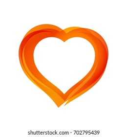 Beautiful Orange Heart. Vector Icon isolated on white.