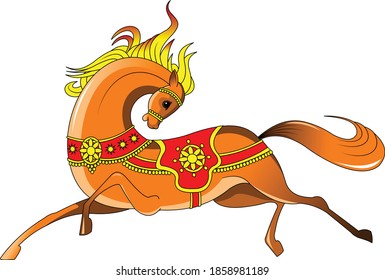 Beautiful orange horse. Running horse. Vector and illustration