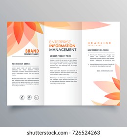 beautiful orange leaf tri fold business brochure vector design