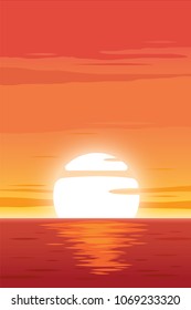 Beautiful orange sunset on sea background with water ripple vector illustration
