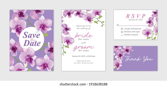 Beautiful Orchid flower background template. Vector set of floral element for wedding invitations, greeting card, envelope, voucher, brochures and banners design.