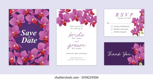 Beautiful Orchid flower background template. Vector set of floral element for wedding invitations, greeting card, envelope, voucher, brochures and banners design.