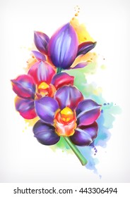 Beautiful orchid, watercolor painting, mesh vector