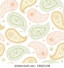 Beautiful oriental seamless pattern. Folk light background with many cute details. Indian lace fabric texture