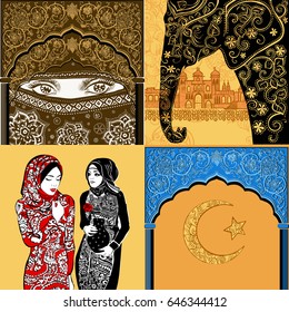 
Beautiful oriental set. Muslim women. 