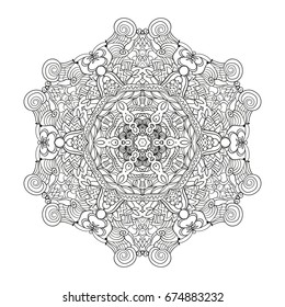 Beautiful oriental style mandala. Round lace ornament for design. Esoteric symbol sacred to the detailed ornamentation. Vector Mandala Template. Antistress relaxation adult coloring page