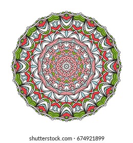 Beautiful oriental style mandala. Round lace ornament for design. Esoteric symbol sacred to the detailed ornamentation. Vector Mandala Template. Anti-stress relaxation adult coloring page
