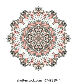 Beautiful oriental style mandala. Round lace ornament for design. Esoteric symbol sacred to the detailed ornamentation. Vector Mandala Template. Anti-stress relaxation adult coloring page