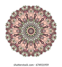Beautiful oriental style mandala. Round lace ornament for design. Esoteric symbol sacred to the detailed ornamentation. Vector Mandala Template. Anti-stress relaxation adult coloring page