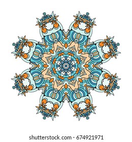 Beautiful oriental style mandala. Round lace ornament for design. Esoteric symbol sacred to the detailed ornamentation. Vector Mandala Template. Anti-stress relaxation adult coloring page