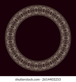 Beautiful Oriental vector gold round frame arabesque. Gold plate with lace design. Vintage, ethnic vector frame with arabesques (EPS). Pattern frame for round surfaces, textiles, embroidery, porcelain